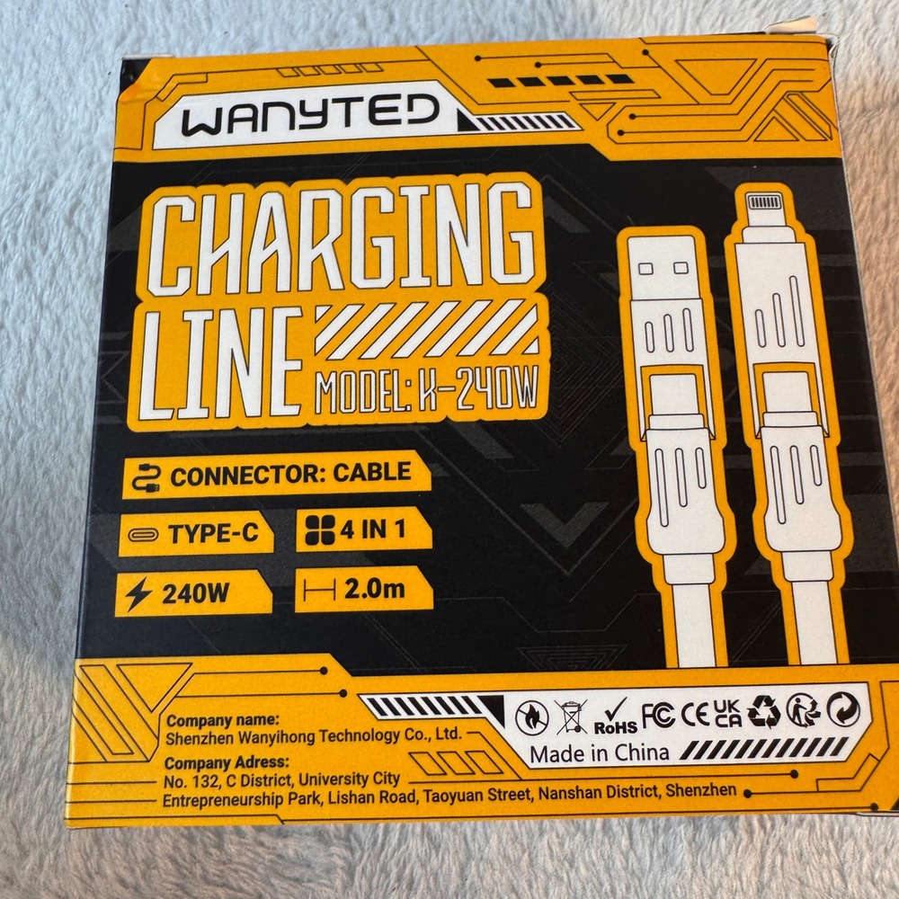 WANYTED K-240W 4-in-1 240W Charging Cable 2M USB-C Multi Connector New
